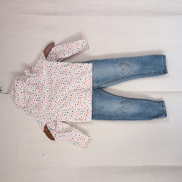 Girl's 3T Valentines Heart Outfit Turtleneck Long Sleeve Skinny Jeans Set - Picture 1 of 6